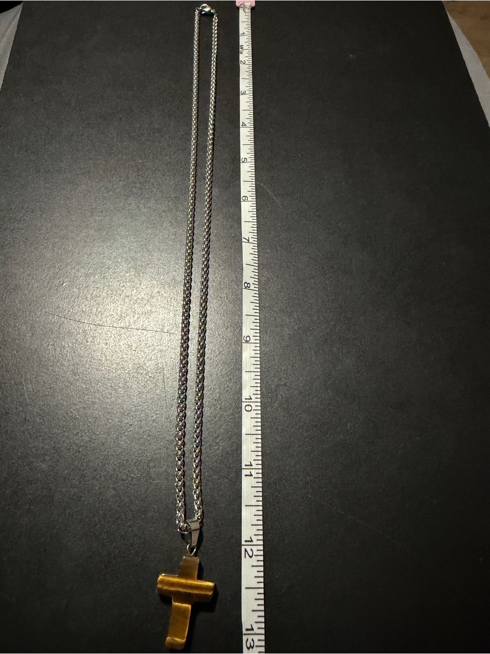Men's Gold Cross Pendant Necklace on Silver Chain